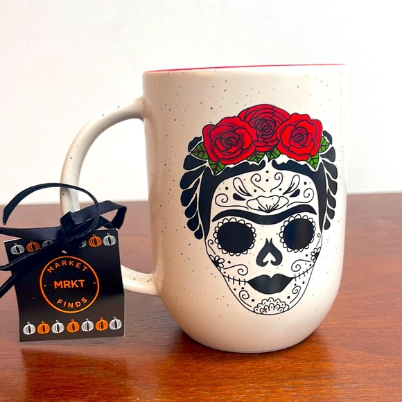 None Other - Frida Kahlo Catrina ceramic mug 12oz white and red perfect for Halloween